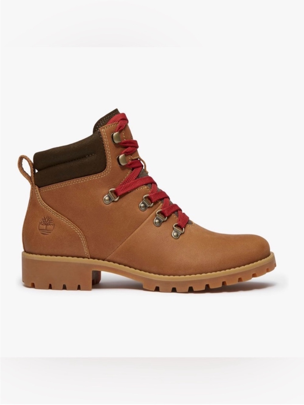 Timberland Women's Tan Leather Ankle Boot with Red Laces